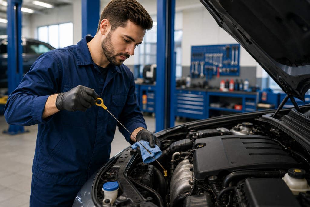 Essential Car Maintenance Checklist for Every Driver Checking engine oil as part of routine vehicle maintenance