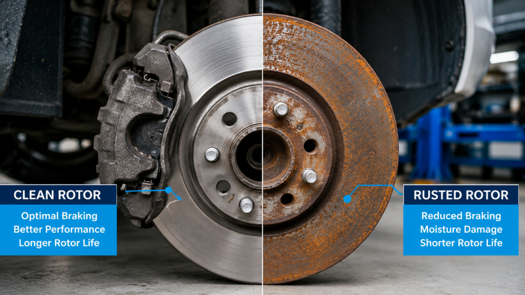Why Does My Car Make Noise When Braking? brake rotor surface rust after vehicle storage